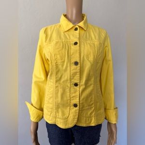 Chico's Yellow Embroidered Floral Button Front Collar Womens Jacket Size 1